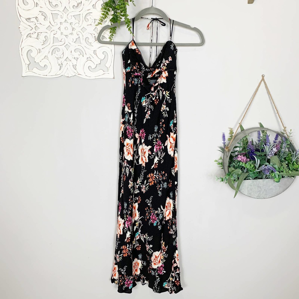 AFRM | Hewitt Floral Cutout Halter Midi Dress, XS